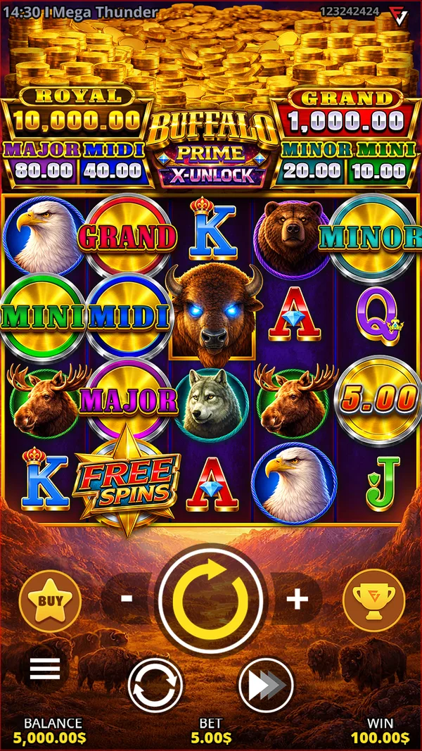 Buffalo Prime X-Unlock mobile — Main game screen